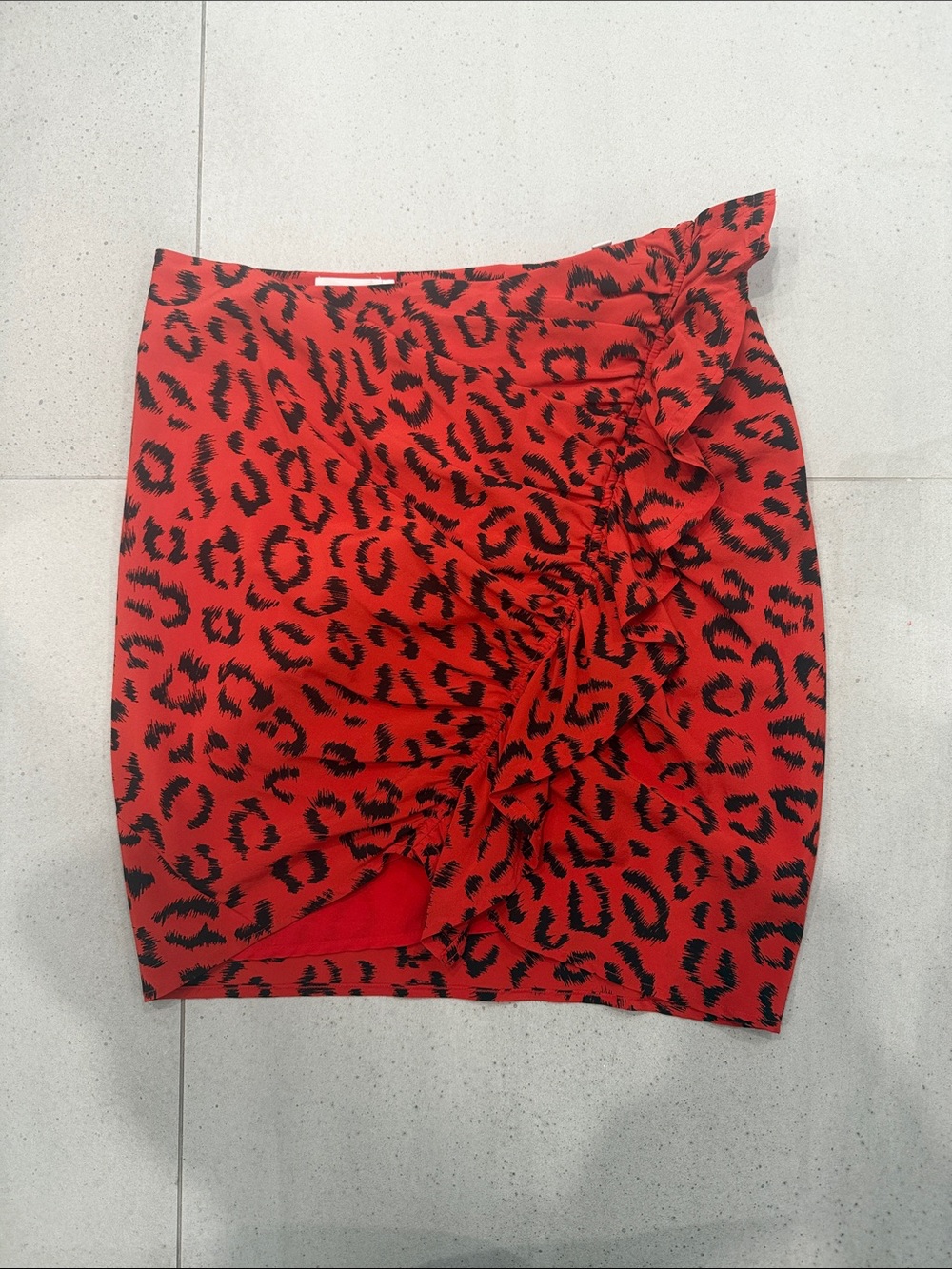 A.L.C. Red and Black Leopard Print Ruffle Mini Skirt